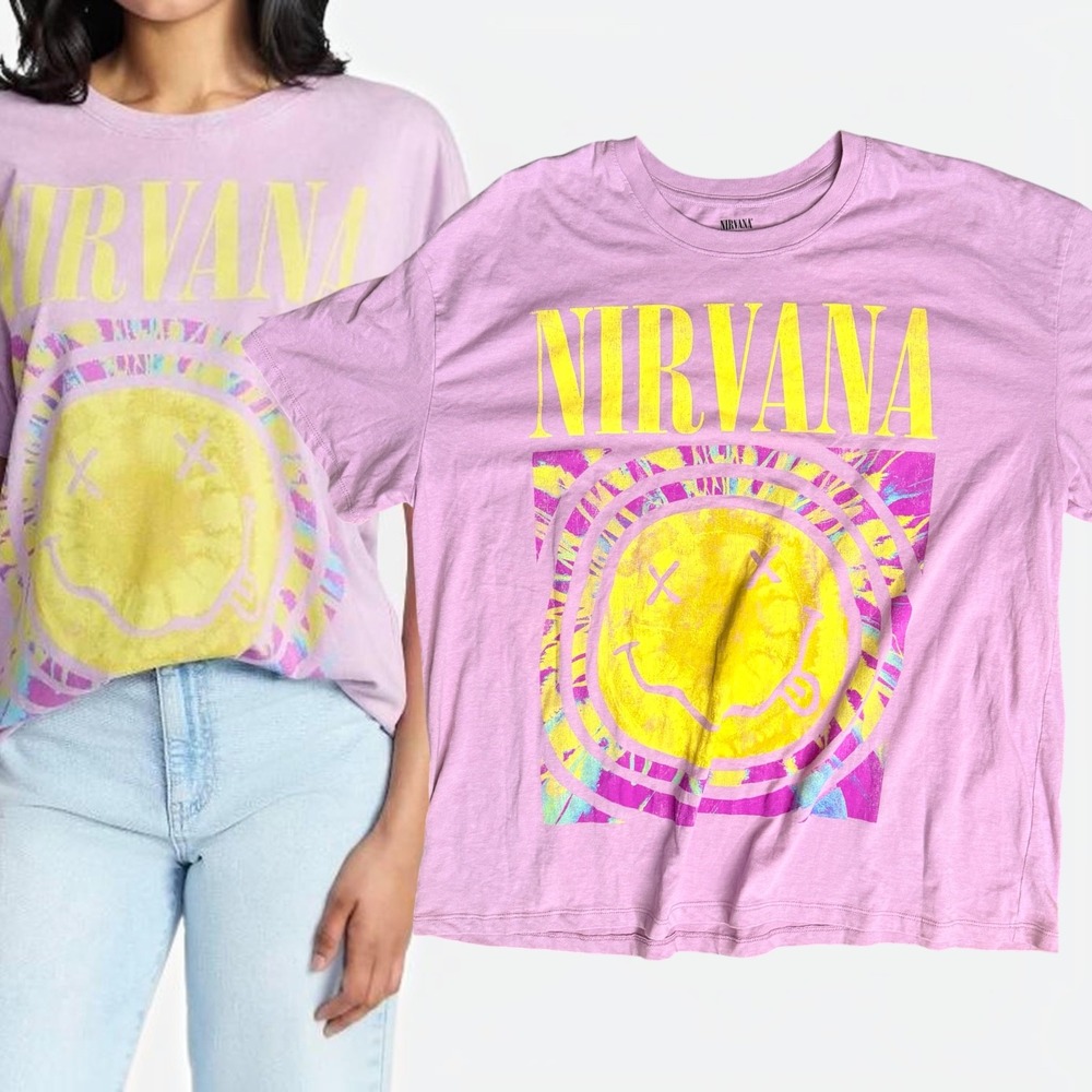 Nirvana T-Shirt Smiley Face Live 93 Tour Graphic Pink XXL